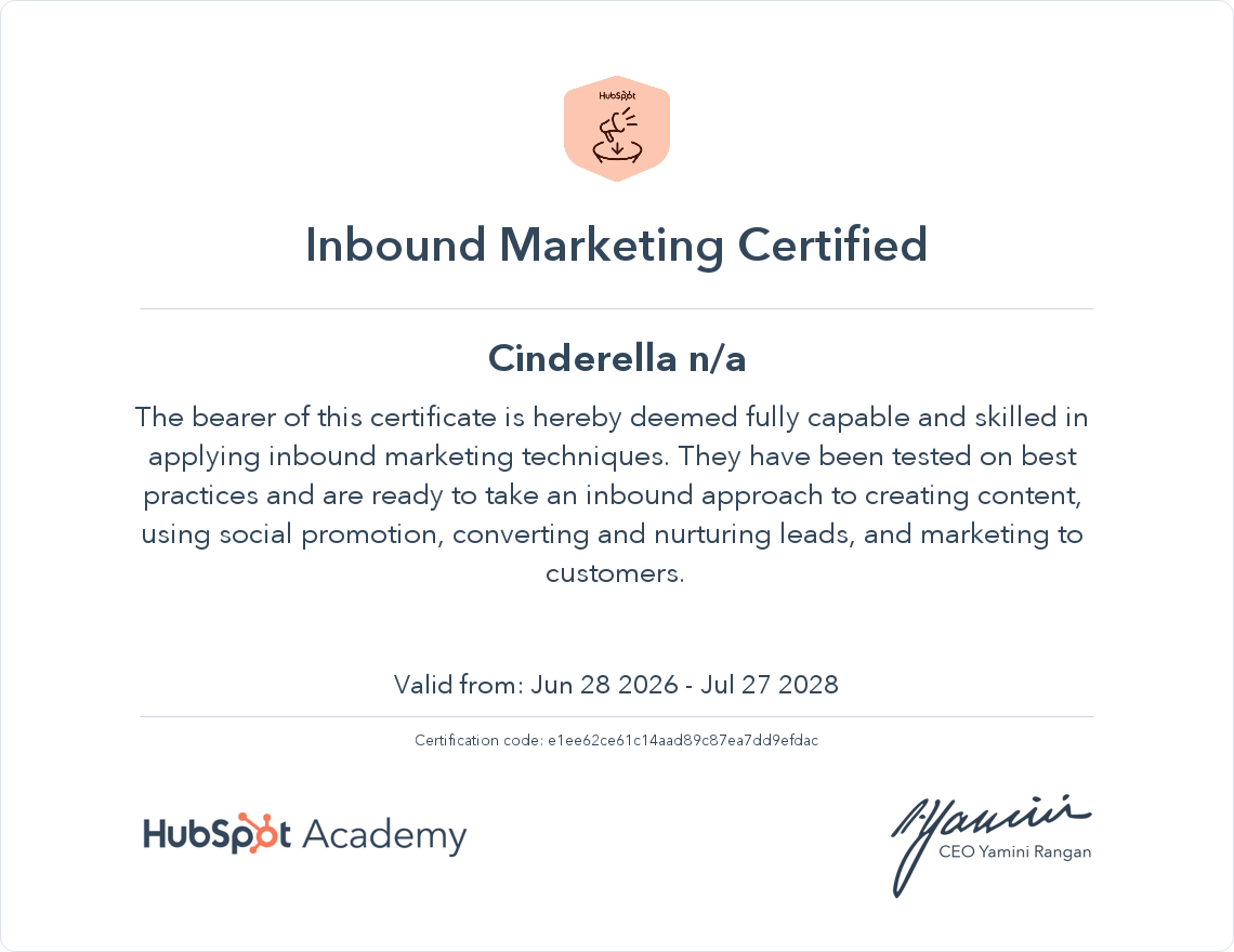 hubspot cretificate